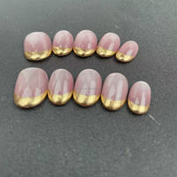Puro hecho a mano usable uñas forma de almendra pintado a mano oro francés alta calidad reutilizable fábrica al por mayor
