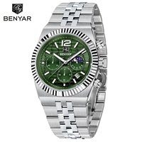 Reloj Benyar BY-5225M 2025 de 40 mm para Hombre, Marca de Lujo, Reloj de Cuarzo, Acero Inoxidable, Resistente al Agua 30 Metros, Cronógrafo Luminoso para Hombre