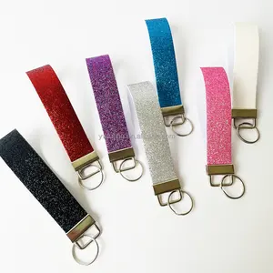 Hot sale DIY Self Defense Safety For Women Safety Keychain Set glitter Leather wristlet keychain Hook