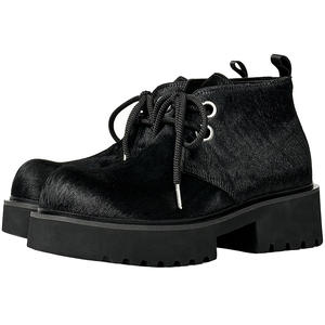 Botas de Tobillo para Hombre con Plataforma y Tacón Alto, de Pelo de Caballo y Cuero, con Punta Ancha, Color Negro, Novedad para Dropshipping - Product Image 4