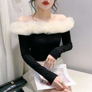 Conception originale printemps nouveau sans bretelles Sexy <span class=keywords><strong>Chic</strong></span> fleurs mode à la mode petite chemise moelleux grande dentelle T - Product Image 6