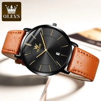 Montre à quartz de luxe de marque supérieure OLEVS 5869 avec logo OEM, étanche, ultra-fine, avec date, bracelet en cuir, montres classiques pour hommes