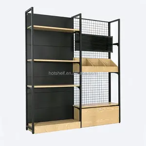 latest retail store single-sided display stands wire mesh back wooden supermarket shelves can be customized