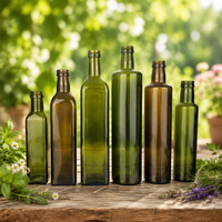 Vente en gros de bouteilles d'emballage en verre vert antique carrées, vert foncé, pour huile d'olive