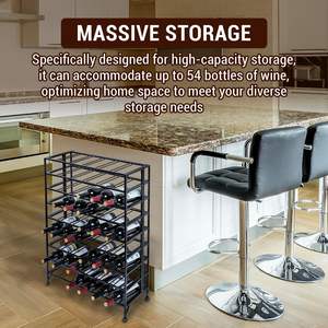 Freestanding Gray Metal <b>Floor</b> <b>Wine</b> <b>Rack</b> 9-Tier <b>Wine</b> Storage Shelf Holds 54 Bottles No Assembly Required - Product Image 2