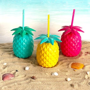Vaso de Piña <span class=keywords><strong>Tiki</strong></span> Hawaiano de Plástico de Colores, Botella de Agua Portátil de Policarbonato, Vaso para Bebidas Frías y Cócteles con Tapa y Pajita - Product Image 6
