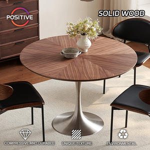 Mid-Century Modern Round Dining <strong>Table</strong> <strong>Tulip</strong> Style Metal Base Wooden Top For Minimalist Home Interiors Dining <strong>Table</strong> - Product Image 2