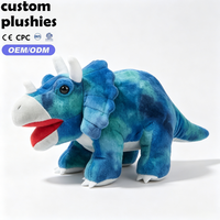 Vente flash - Jouet en peluche bleu mignon en forme de triceratops - Jouet en peluche dinosaure à bouche ouverte pour enfants - Cadeau d'anniversaire