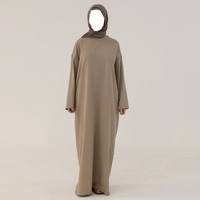 Robe Abaya en Coton Automne-Hiver pour Femme – Modèle Signature Élégant, Coupe Ajustée, Col Rond, Manches Longues, Motif Uni avec Empiècements