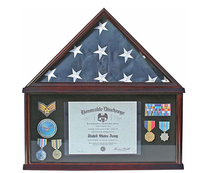 Estuche de Exhibición para Bandera de Entierro Grande Personalizado, Caja de Madera Maciza para Bandera Americana Plegada de 5x9.5 con Porta Certificado para Veteranos