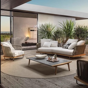 Divano da esterno per cortile, protezione solare, sedia in rattan impermeabile, sedia singola in rattan e teak per esterni, mobili da <span class=keywords><strong>giardino</strong></span> in legno massello per terrazza - Product Image 5
