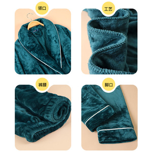 Set Pigiama con Accappatoio in Flanella Foderato in <span class=keywords><strong>Pile</strong></span> per <span class=keywords><strong>Uomo</strong></span> e Donna, Collo a V, Ispessito e Caldo per Primavera e Autunno - Product Image 4