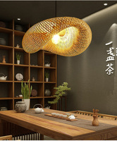Grand Lustre Suspendu en Bambou Tressé Rustique en Rotin Artistique, Luminaire LED en Osier pour Salle à Manger