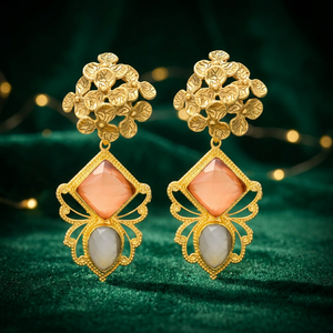 Boucles d'oreilles pendantes en laiton faites à la main, plaquées or, style ethnique bohème, pour fiançailles et soirées - Product Image 2