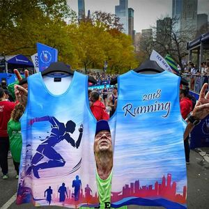Custom Design 100% Polyester Breathable Knitted Heat-Transfer Printed <b>Mesh</b> Casual Tank Top for Men's Running Marathon - Product Image 1