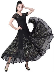Women's Ballroom <strong>Dancing</strong> <strong>Dresses</strong> 360 Degree Swing Salsa Rumba Flamenco <strong>Tribal</strong> Rhinestone Floral Mesh Casual Elegant Shiny Sequin - Product Image 1