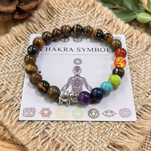 <span class=keywords><strong>Bracelet</strong></span> à perles <span class=keywords><strong>7</strong></span> <span class=keywords><strong>chakras</strong></span> avec œil <span class=keywords><strong>de</strong></span> <span class=keywords><strong>tigre</strong></span>, améthyste et pierres multicolores, <span class=keywords><strong>bracelet</strong></span> chakra avec pendentif éléphant - Product Image 1