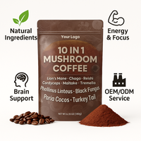 Mélange de café protéiné aux champignons personnalisé, café instantané aux champignons bio en vrac, marque privée