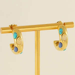 Đồ trang sức thời trang bề mặt bất thường <span class=keywords><strong>calaite</strong></span> 18K mạ vàng Bông tai bán buôn Bông tai hình học - Product Image 3