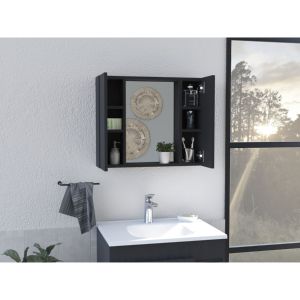 Botiquín con espejo de doble puerta DB Artemisa negro con un estante externo para estantes de baño - Product Image 6