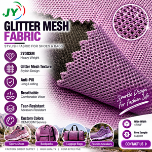 ผ้าตาข่ายกลิตเตอร์ถัก โพลีเอสเตอร์ 100% หนา 270GSM ขายส่ง ป้องกันขนร่วง ทนต่อการฉีกขาด สำหรับรองเท้า กระเป๋า เสื้อผ้า - Product Image 1