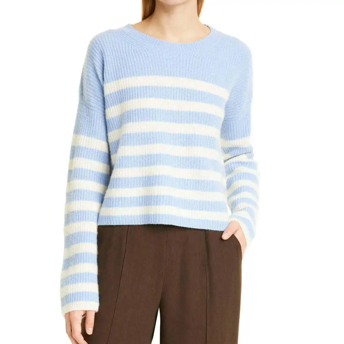 OUTENG Spring Toujours Stripe Cashmere Sweater Pullover Girls Cute Casual Basic Sweater Tops Sweaters