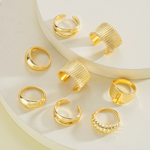 New Irregular Geometry Alloy <strong>Ring</strong> with Exaggerated Smooth Stripe <strong>Ball</strong> Opening Handpiece Set of <strong>8</strong> piece <strong>ring</strong> set - Product Image 3