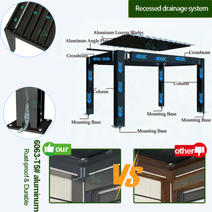Pergola bioclimatique <span class=keywords><strong>en</strong></span> aluminium 6x6m avec toit à lames orientables, robuste, résistante aux intempéries, montage personnalisé, <span class=keywords><strong>abri</strong></span> extérieur pour <span class=keywords><strong>jardin</strong></span>, patio, cour - Product Image 6