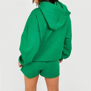 Vente en gros de vêtements de jogging décontractés 2 pièces pour femmes collection printemps survêtement à capuche imprimé avec lettres pour genou - Product Image 3