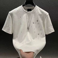 Kaos Raglan Pria 100% Polyester Cepat Kering Rajutan Desain Rhinestone Custom Olahraga Bernapas Slim Fit Pour Homme