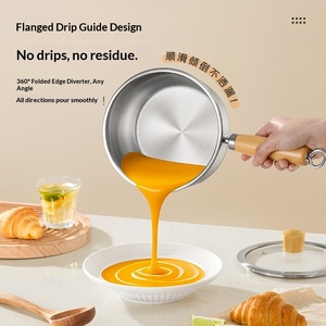 Olla Pequeña de Acero Inoxidable 304 sin Recubrimiento, con Asa de Madera y Tapa de Vidrio, Resistente al Calor, Multiusos, <span class=keywords><strong>para</strong></span> <span class=keywords><strong>Comida</strong></span> de Bebé y Cocción de Fideos - Product Image 2