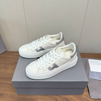 Baskets décontractées à plateforme pour femme en cuir véritable, à lacets, coupe basse, semelle épaisse, logo argenté, pour la marche quotidienne, chaussures de luxe de créateur