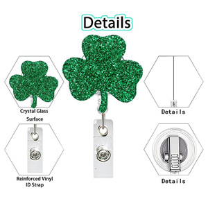 Cute Acrylic Dwarf Green Lucky Clover Nurse ID Card Holder with Retractable Alligator <b>Clip</b> Scroll - Product Image 4