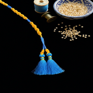 Decoración de Borlas Tejidas Azules y Amarillas con Cuentas para Colgar en el Hogar, Estilo Bohemio, Adorno para Sala de Estar - Product Image 1