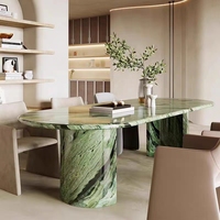 Table à manger HAFROF de style nordique moderne, luxe haut de gamme, en marbre naturel, pieds en acier inoxydable, design ovale pour salon et maison