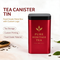 Boîte à thé rectangulaire rouge personnalisée, boîte à thé en métal hermétique, 72x58x126mm, conteneur en étain de qualité alimentaire pour le stockage du thé en feuilles