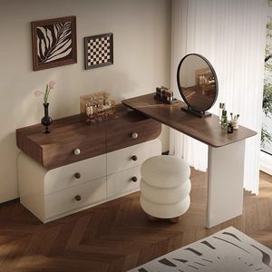 Mesa de tocador extensible moderna de color madera de nogal con cajones para dormitorio - Product Image 2