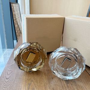 Cendrier de style américain en cristal K9 transparent de luxe léger, doré, sans fumée, pour table basse, bureau - Product Image 4