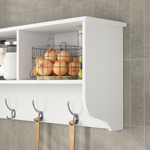 White Entryway <b>Wall</b> Mounted Coat Rack With 4 <b>Hooks</b> Wooden Storage Shelf For Living Room - Product Image 5