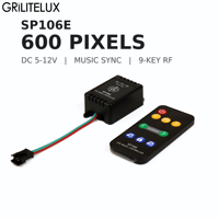 Contrôleur LED RGB à pixels SK6812 SP106E DC5-12V 600 pixels Télécommande RF 9 touches Synchronisation musicale avec 25 effets intégrés
