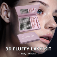 Kit de cils en segments pré-découpés 0,07 mm, étanches, réutilisables, marque privée, en gros, cils en éventail, vison noir, tige en coton