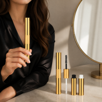 Tubes de mascara et de brillant à lèvres en aluminium double face 2-en-1 personnalisables avec logo, tubes de brillant à lèvres mats transparents avec pinceau