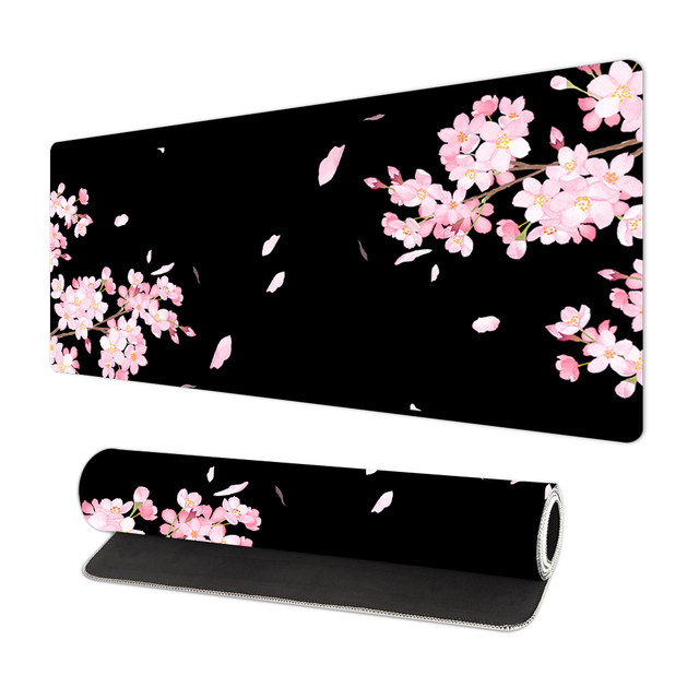 Custom Printed Scratch Proof Non-Slip Rubber Gaming Extended Keyboard Mouse Pad 1200x600 Cherry Blossom Stitched Edge Water