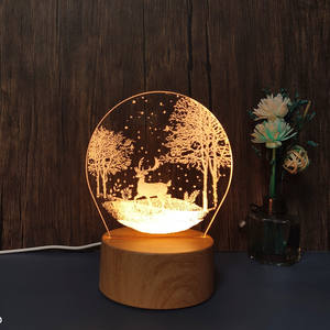 Luz LED nocturna recargable moderna, placa acrílica 3D, fábrica de alta calidad personalizada, nueva y extraña Base de madera para uso en la habitación - Product Image 5