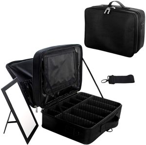 Large Makeup Bag with Removable Back Strap Cosmetic Case Beauty Box Hairdressing Tools Organiser Storage Box with Mirror