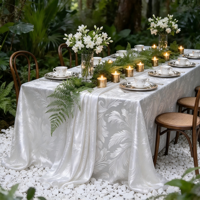 Nappe de luxe jacquard à feuilles tourbillonnantes et paillettes, Housse de table élégante pour événements extérieurs, mariages et banquets, Vente en gros