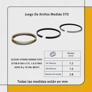 Jeu de segments de piston standard pour Honda Civic D16a 4L 1.6 89/01 - Product Image 2