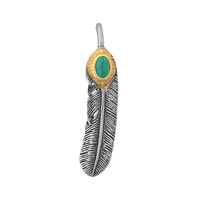 Pendentif en plume avec pierre turquoise, argent tibétain plaqué or, style bohème, charme unisexe, pendentif en acier inoxydable