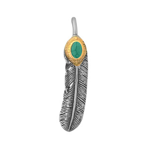 Pendentif en plume avec pierre turquoise, argent tibétain plaqué or, style bohème, charme unisexe, pendentif en acier inoxydable - Product Image 5