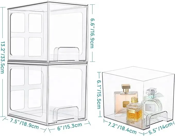 4-teilig stapelbare Aufbewahrungsbox 6,6 Zoll durchsichtiger Acryl-Organisator Plastik-Aufbewahrungsboxen